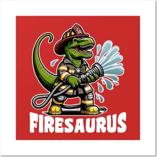 Firesaurus Dinosaur Firefighter Posters and Art